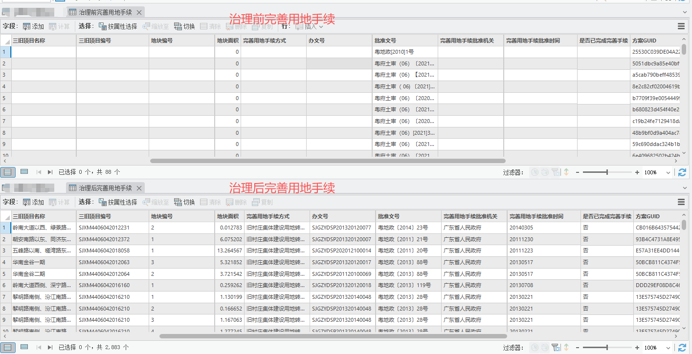 治理前后用地手续表对比